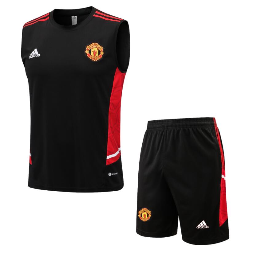 Camiseta de Entrenamiento Manchester United 2022-2023 Sin Mangas Negro y Rojo