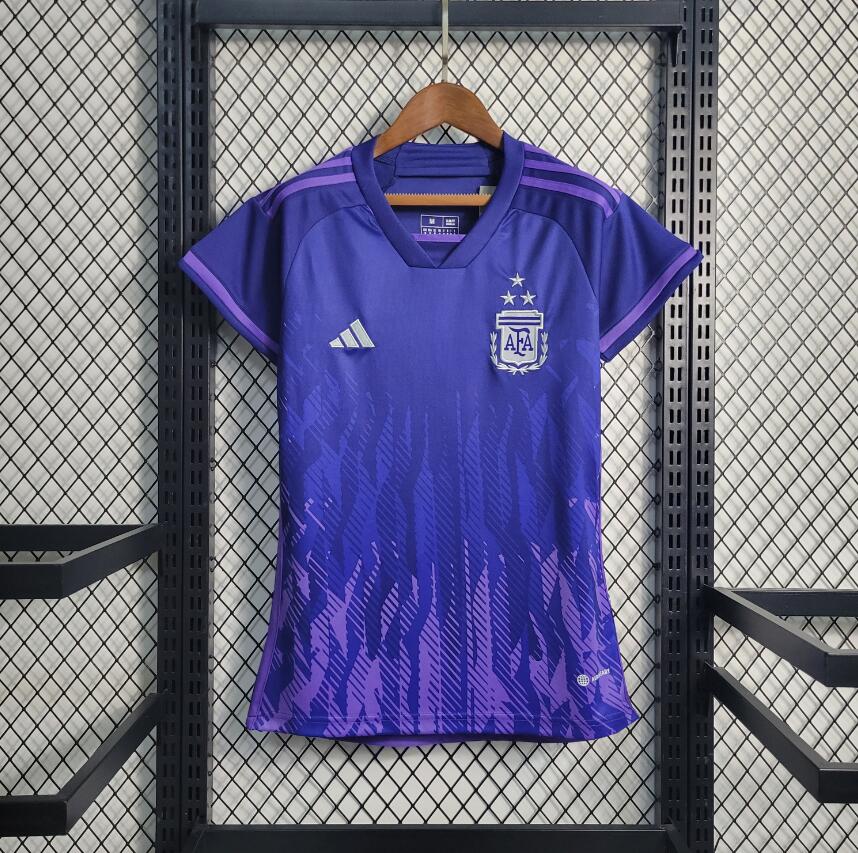Camiseta Argentina Segunda Equipación Mundial Qatar 2022 3 estrellas Mujer