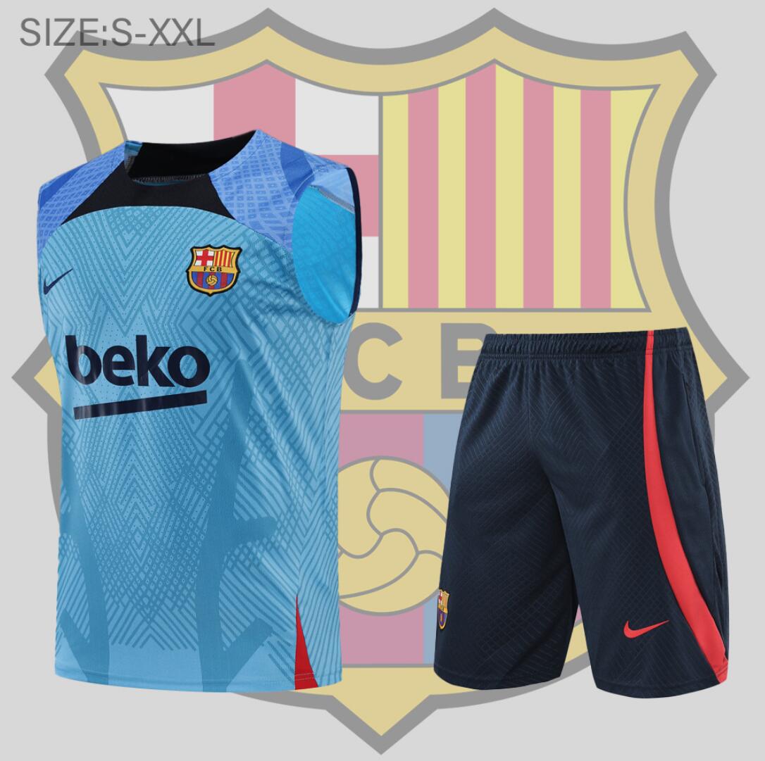 Camiseta De Fútbol Sin Mangas B-arcelona 22/23 Azul + Pantalone