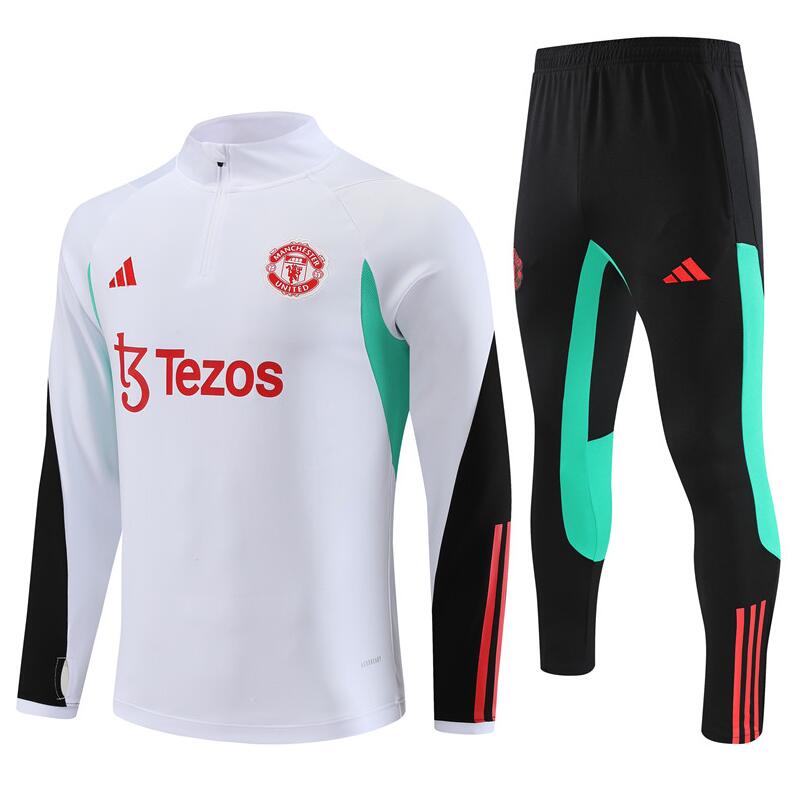 Chandal Entrenamiento Manchester United 2023-2024 Blanco (Hombre/Niño) + Pantalones